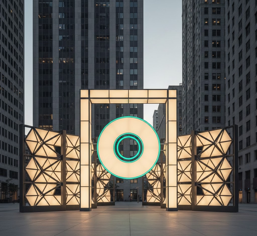 Modern geometric photo zone installation