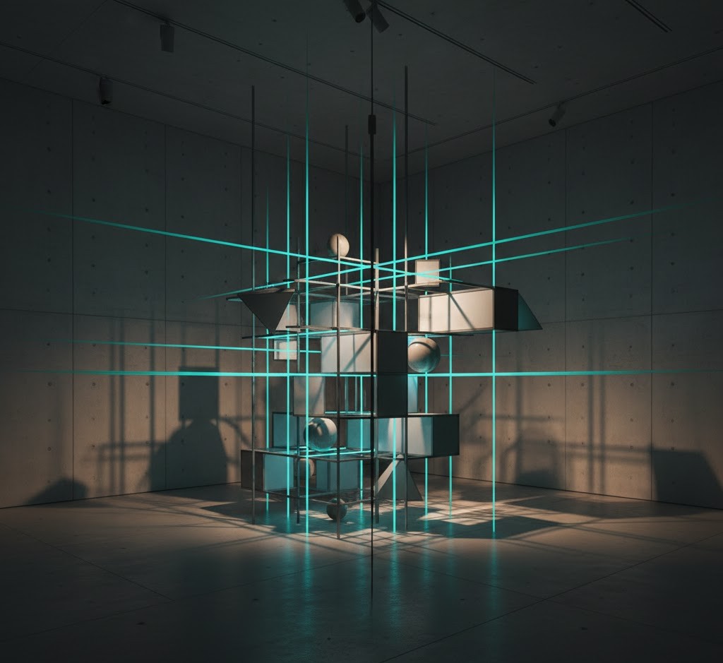 Architectural photo zone with dramatic lighting